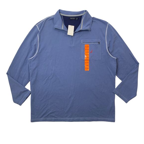 Nautica Sweatshirt Mens 2XL Cadet Blue Cotton Quarter Zip Long Sleeve Pullover - Picture 1 of 10